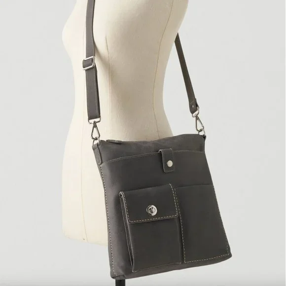 Roots Leather Charcoal Canadian Villager Tribe Crossbody Bag - Picture 2 of 16